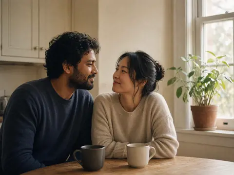 A couple relaxing together at home