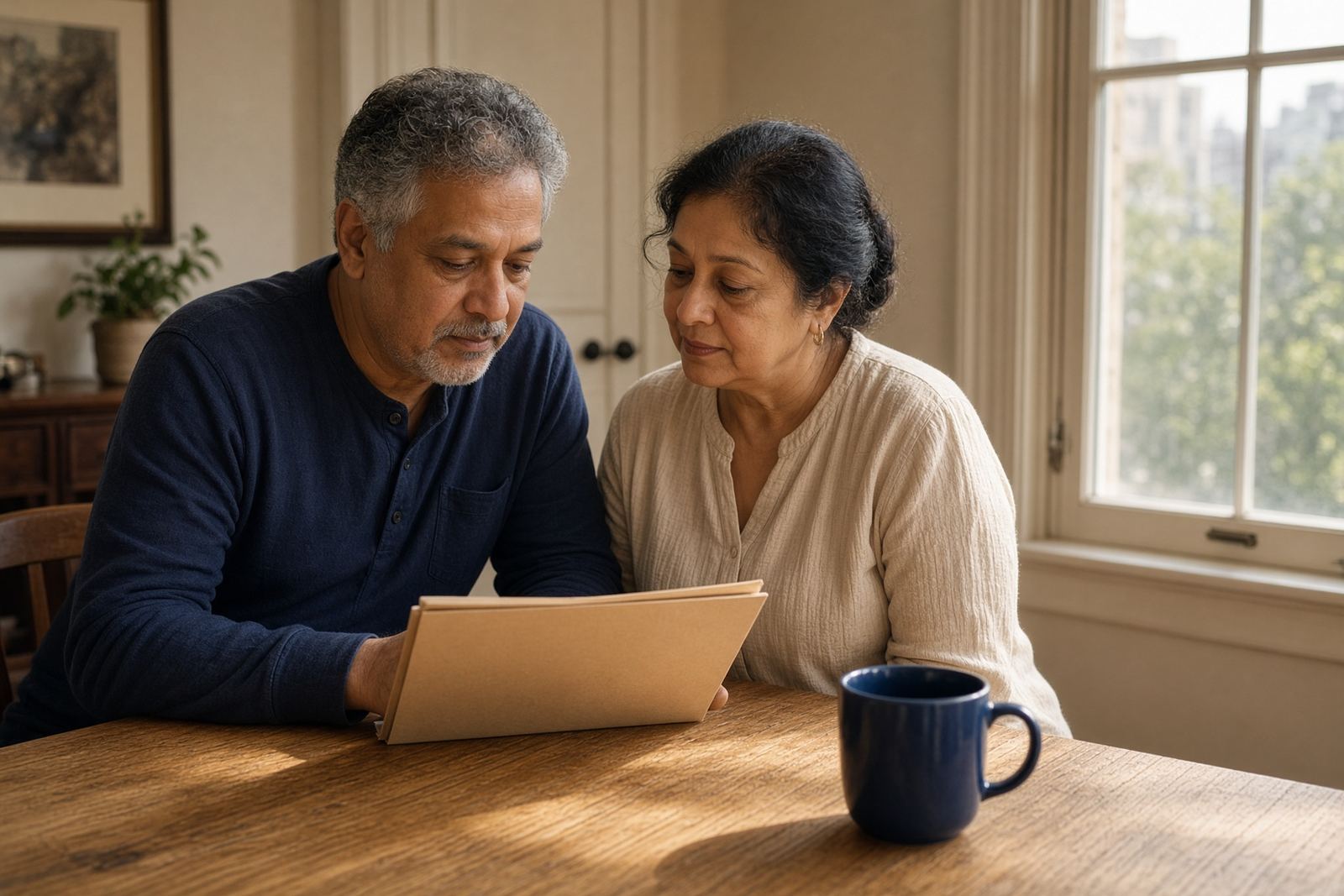 A couple reviewing coverage at home
